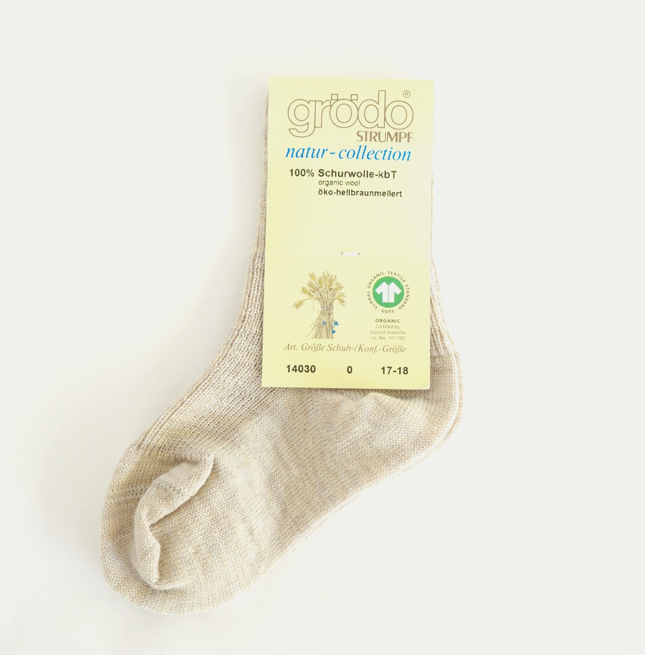 Chaussettes fines enfant en laine mérinos bio - naturel Grödo